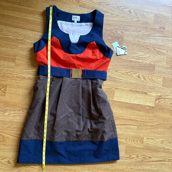 Milly brown orange blue colorblock sleeveless belted dress pockets size 8 NWT - Picture 11 of 16